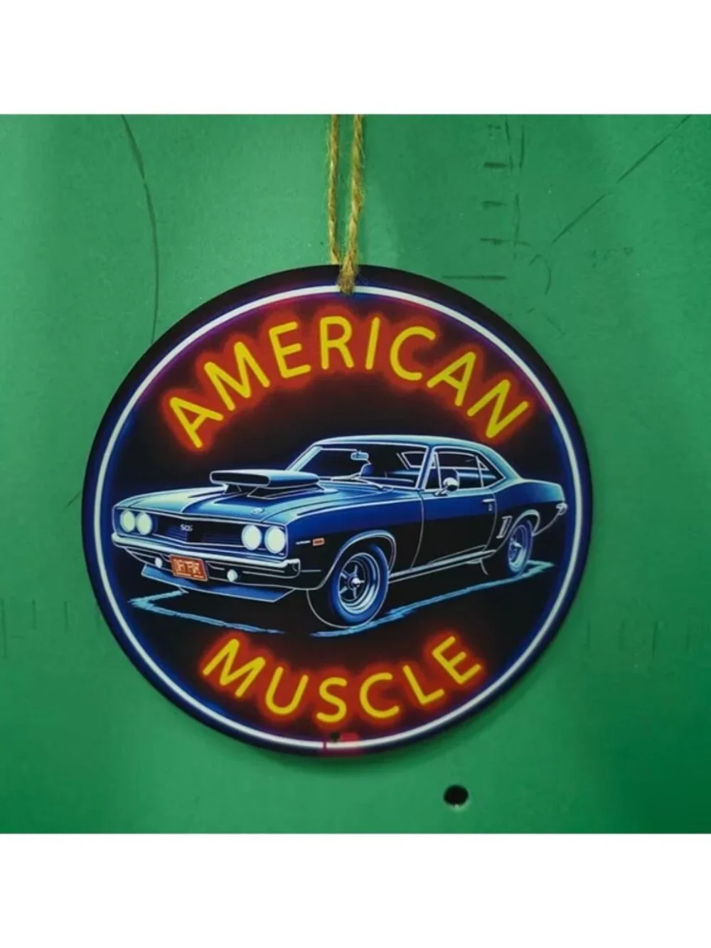 American Muscle Car Round Hanging Wall Decor Retro Vintage Sign Neon Design*NIP